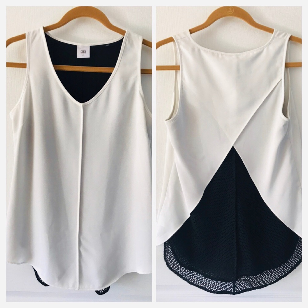 CAbi Sleeveless Top Shell White Black Size SM